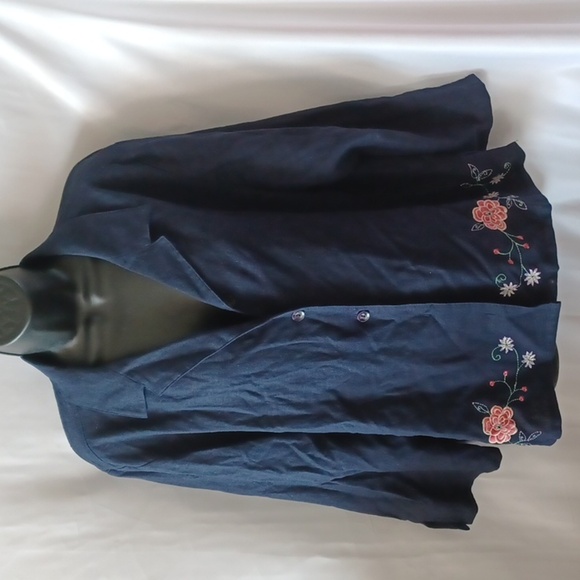 Vintage Sag Harbor Lightweight Blue pink Floral Embroidered Blazer - Picture 1 of 7